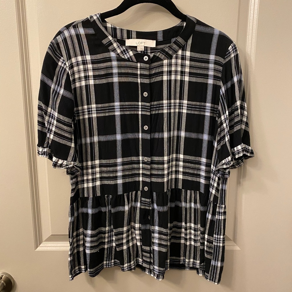 Loft Peplum Plaid Top EUC